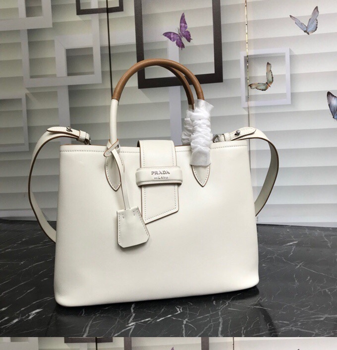 Prada 2020 Woman Leather Tote Shoulder Bag,33cm - 프라다 2020 여성용 레더 토트 숄더백 ,1BG148-1,33cm,화이트