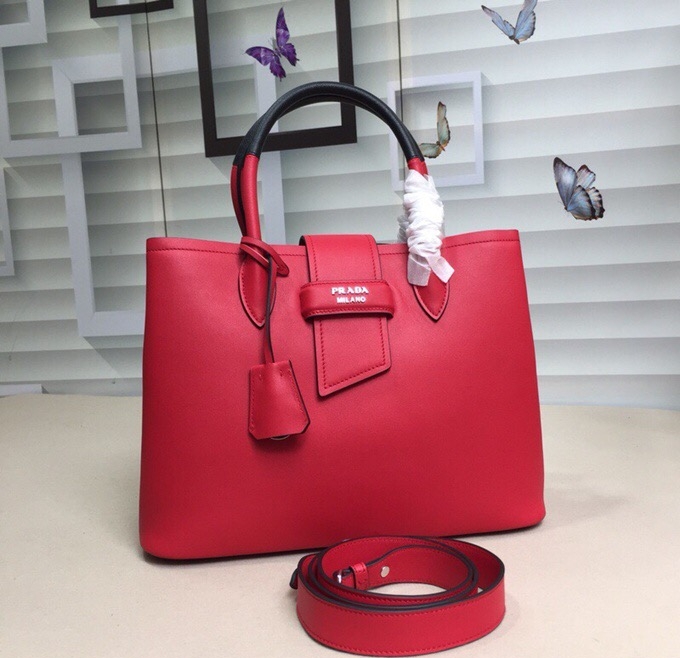 Prada 2020 Woman Leather Tote Shoulder Bag,33cm - 프라다 2020 여성용 레더 토트 숄더백 ,1BG148-6,33cm,레드