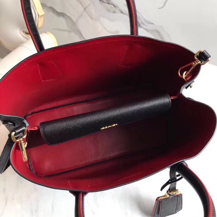 Prada Saffiano Double Tote Shoulder Bag,33CM - 프라다 사피아노 두블레 여성용 토트 숄더백 ,1BG775-3,33cm,블랙
