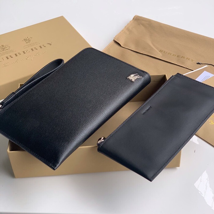 Burberry 2020 Leather Clutch Bag , 21cm - 버버리 2020 남성용 레더 클러치백 ,BURB0409,21cm,블랙,블루