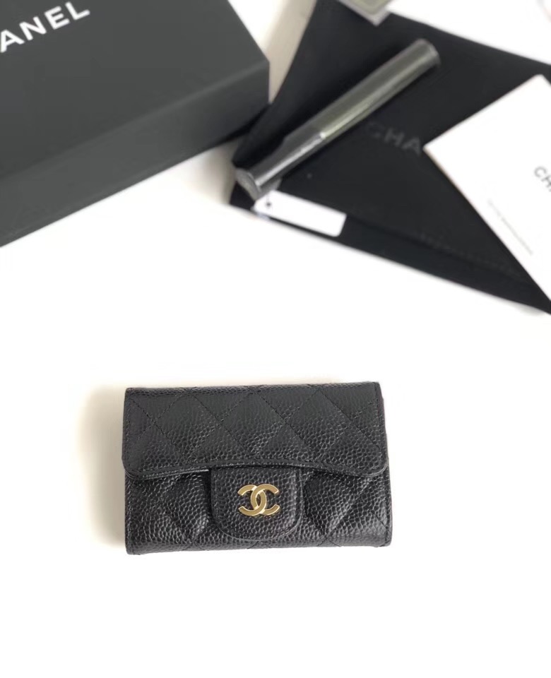  CHANEL 샤넬 카드지갑 케비어 금장  A80799