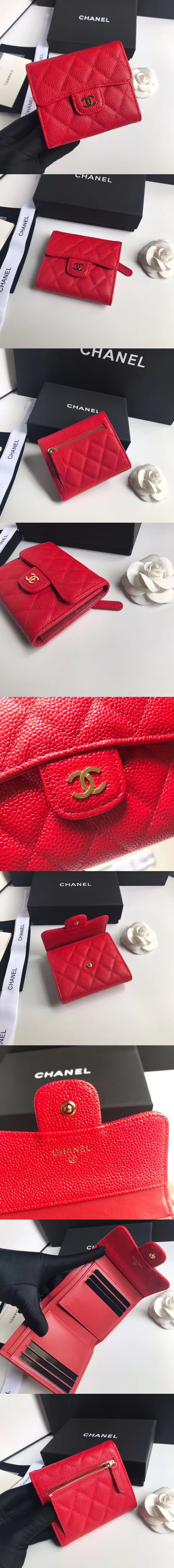 CHANEL 샤넬 반지갑 A82288-10 캐비어 금장