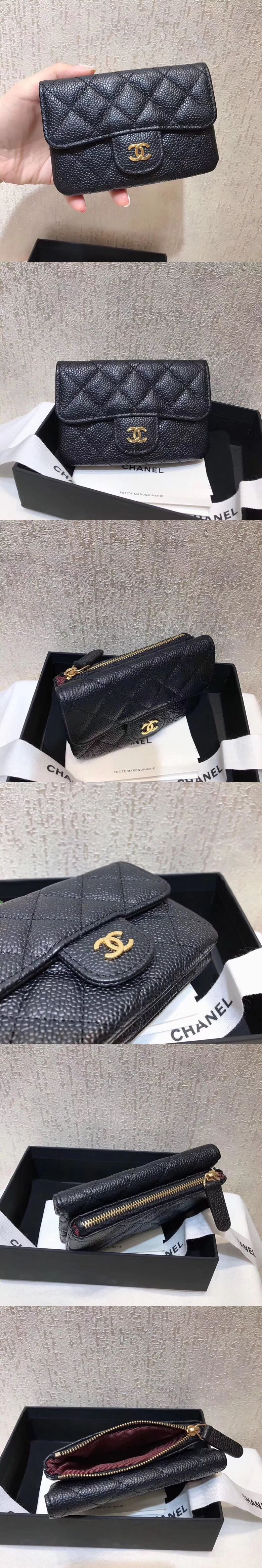 [CHANEL]샤넬 클래식 카드&동전지갑 11cm-4 캐비어 금장