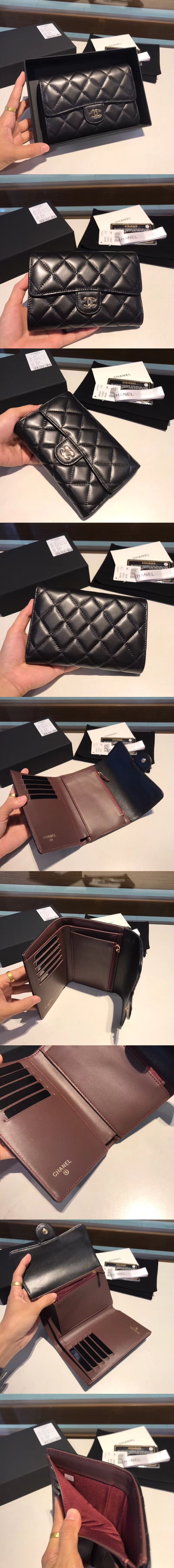 [CHANEL]샤넬 클래식 플랩 중지갑 A84341-2 램스킨 금장