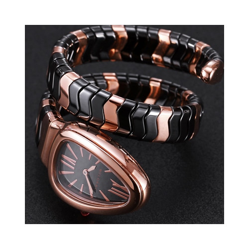 Bvlgari 불가리 세르펜티 스피가 여성용시계 쿼츠 화이트 세라믹 세르펜티 스피가 여성용시계 쿼츠 블랙 세라믹 / 18K 로즈골드 블랙다이얼 bvl0098 - Bvlgari Serpenti Spiga Black Lacquered Dial Quartz Ladies Watch Black Ceramic And Pink gold Black dia