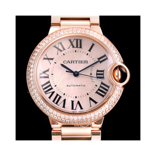 Cartier 발롱블루 드 까르띠에 WJBB0005 33-36mm사이즈 럭셔리 베젤 투라인 18K 로즈골드 화이트 자개 다이얼 오토매틱 무브먼트 car0991 - Cartier Ballon Bleu De Cartier Diamond Bezel 18k Rose Gold White Shell Dial Automatic Movement