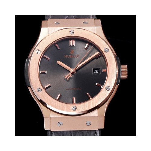 (실사영상) Hublot 위블로 클레식 퓨전 511.OX.7180.LR 데일리워치 심플하고 클래식한 타입!! 그레이 썬더스트 다이얼 블랙 레더스트랩 오토매틱 무브먼트 hub0213 - Hublot Classic Fusion Daily Watch Simple Classic Type Upgrade 18k Rose Gold Case Grey Sun Dust Dial Black Leather Strap Automatic Movement