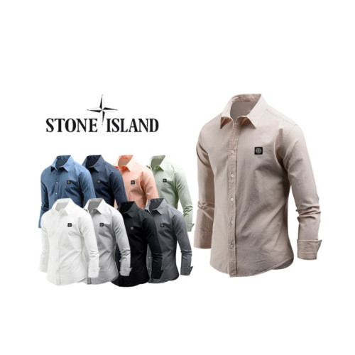Stone Island 스톤아일랜드 사각패치 린넨 긴팔 셔츠