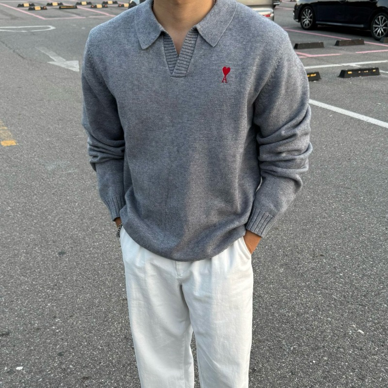 AMI 아미 오픈카라 니트