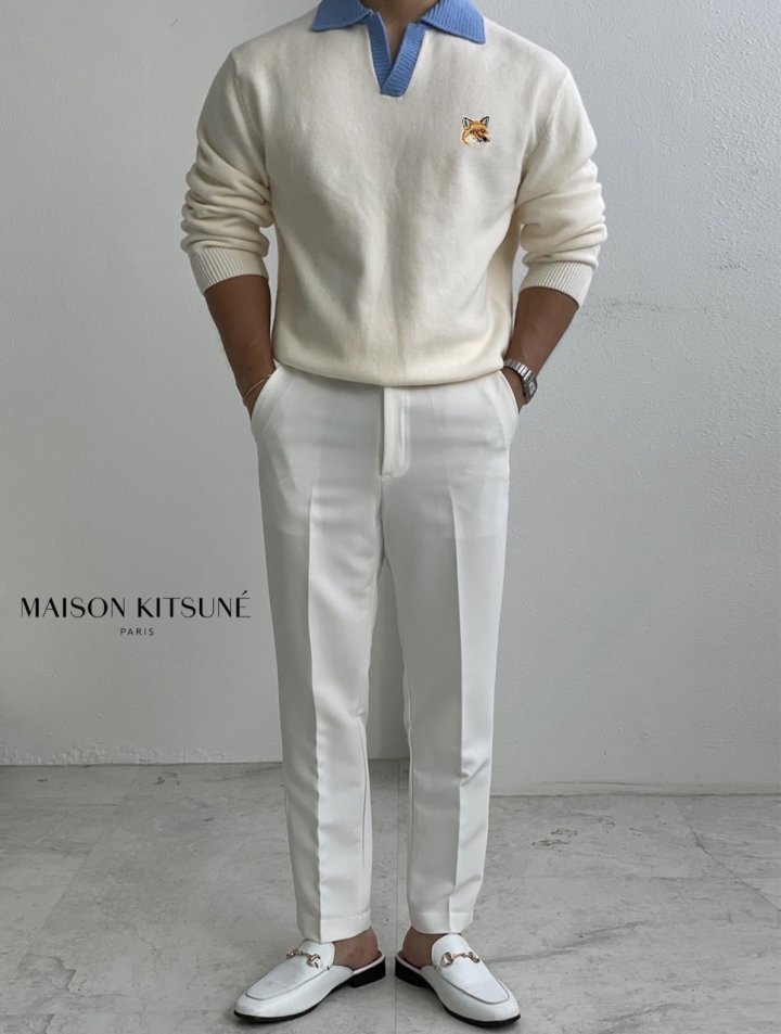 MAISON KITSUNE 메종키츠네 폭스 오픈배색 카라니트