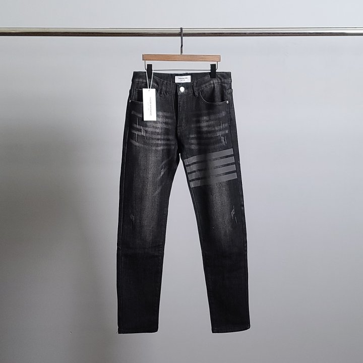 THOM BROWNE 톰브라운 사선완장 도그 프린팅 융기모 흑 청바지