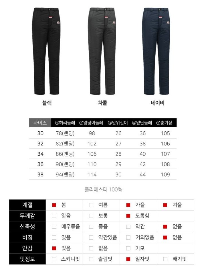 MONCLER 몽클레어 리프 밴딩 패딩 팬츠