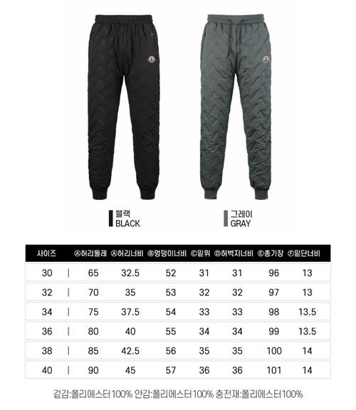 MONCLER 몽클레어 고주파 조거 패딩 팬츠