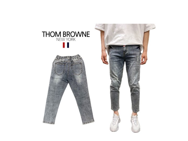 Thom Browne 톰브라운 반밴딩 배기핏9부 청바지