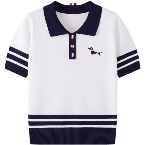 THOM BROWNE 톰브라운 끝배색 카라 반팔 니트