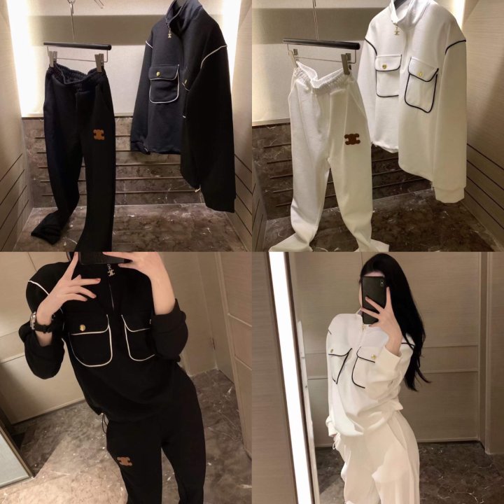 CELINE 셀린느 투포켓 가죽패치 배색 조거세트