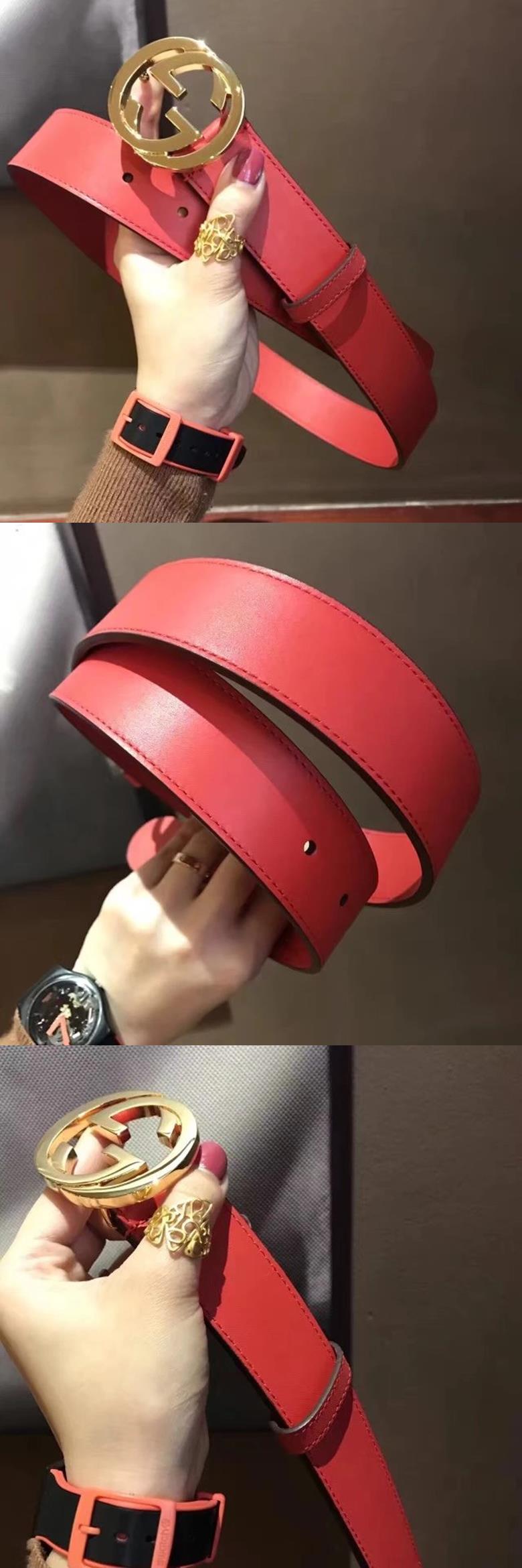 구찌 인터로킹 G 버클 가죽 벨트 40mm 370543