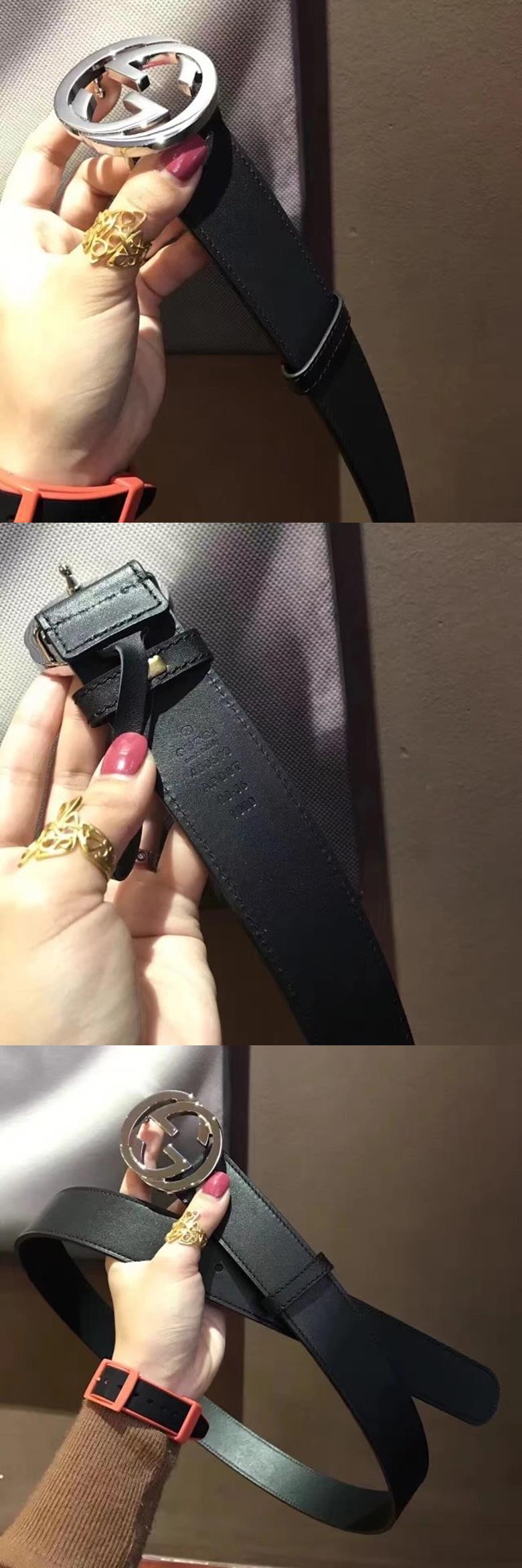 구찌 인터로킹 G 버클 가죽 벨트 40mm 370543-61