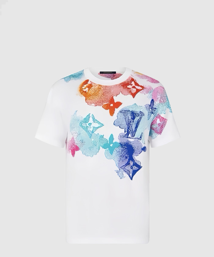 루이비통 프린티드 쇼트 슬리브드 코튼 티셔츠 1A8QWA