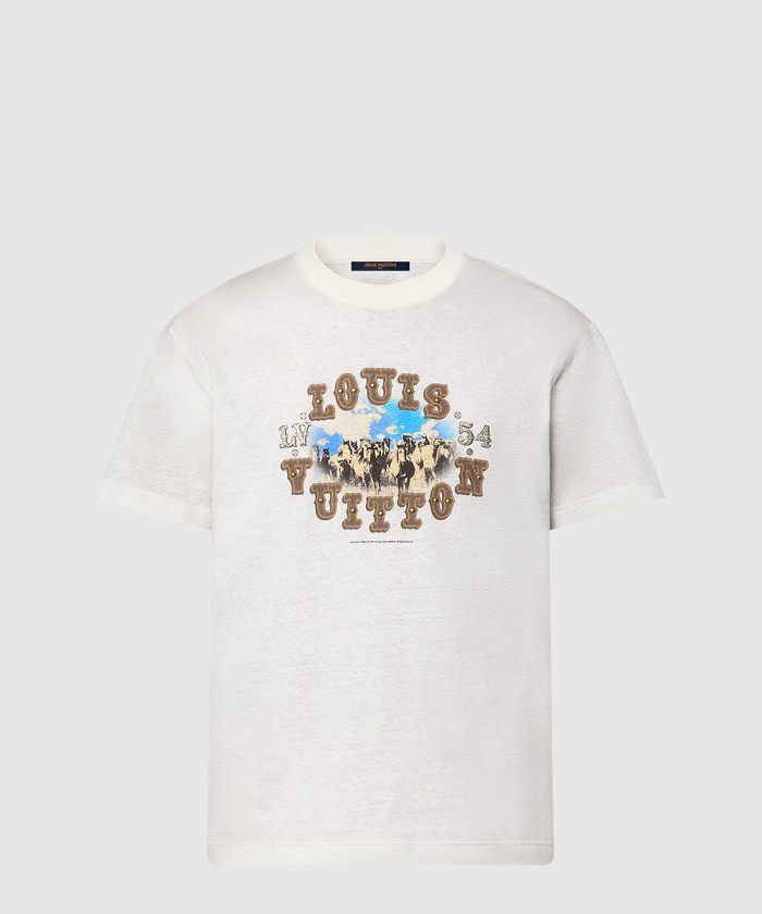 루이비통 그래픽 코튼 앤드 리넨 블렌드 티셔츠 1AFWUR