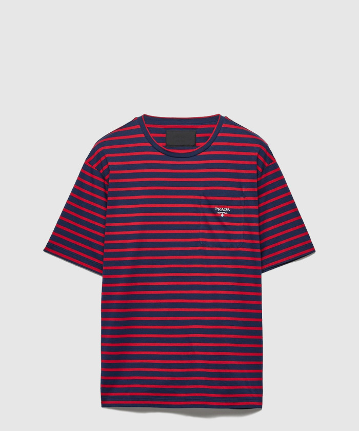프라다 스트라이프 코튼 티셔츠 UJN929
