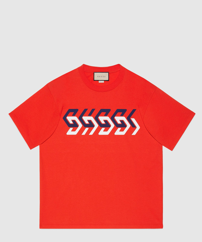 구찌 미러 프린트 코튼 저지 티셔츠 616036