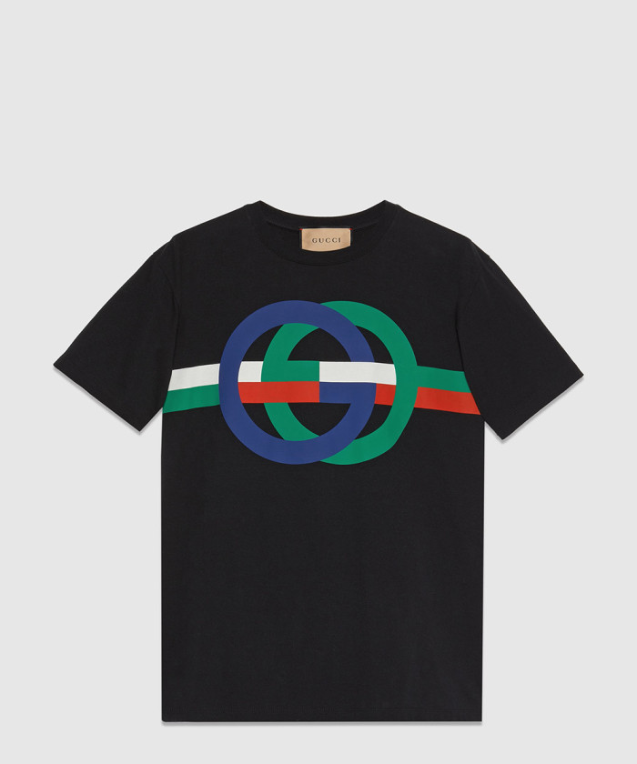 구찌 라운드 GG 프린트 코튼 티셔츠 548334