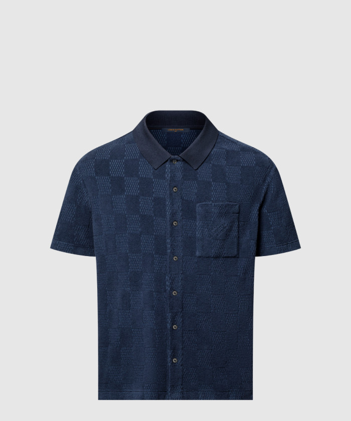 구찌 다미에 프렌치 테리 쇼트 슬리브드 코튼 블렌드 셔츠 1AGK5