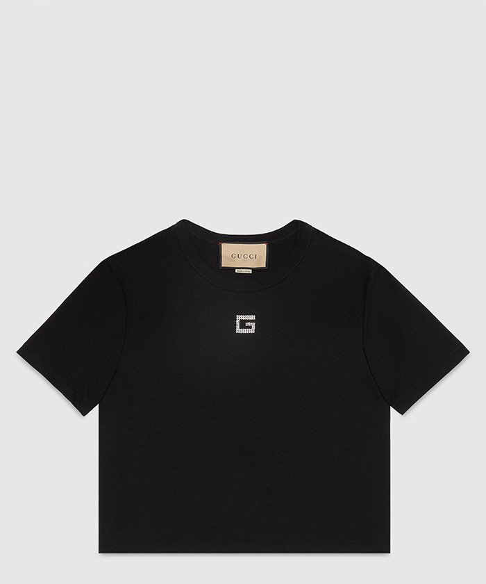 구찌 크리스탈 장식 코튼 저지 티셔츠 764971