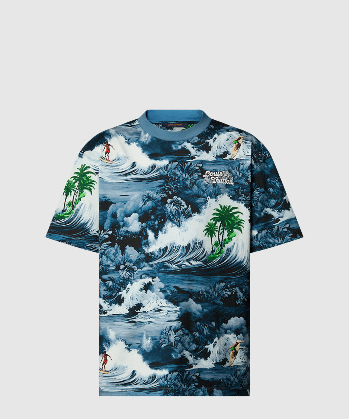 루이비통 프린티드 쇼트 슬리브드 코튼 티셔츠 1AFRFH