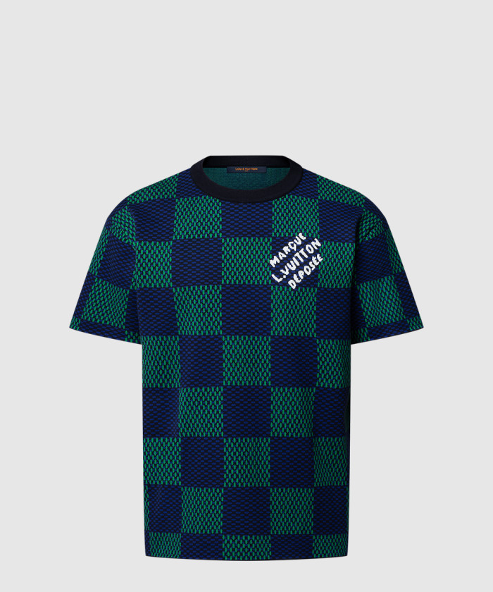 루이비통 자카드 다미에 쇼트 슬리브드 코튼 크루넥 1AHBCU