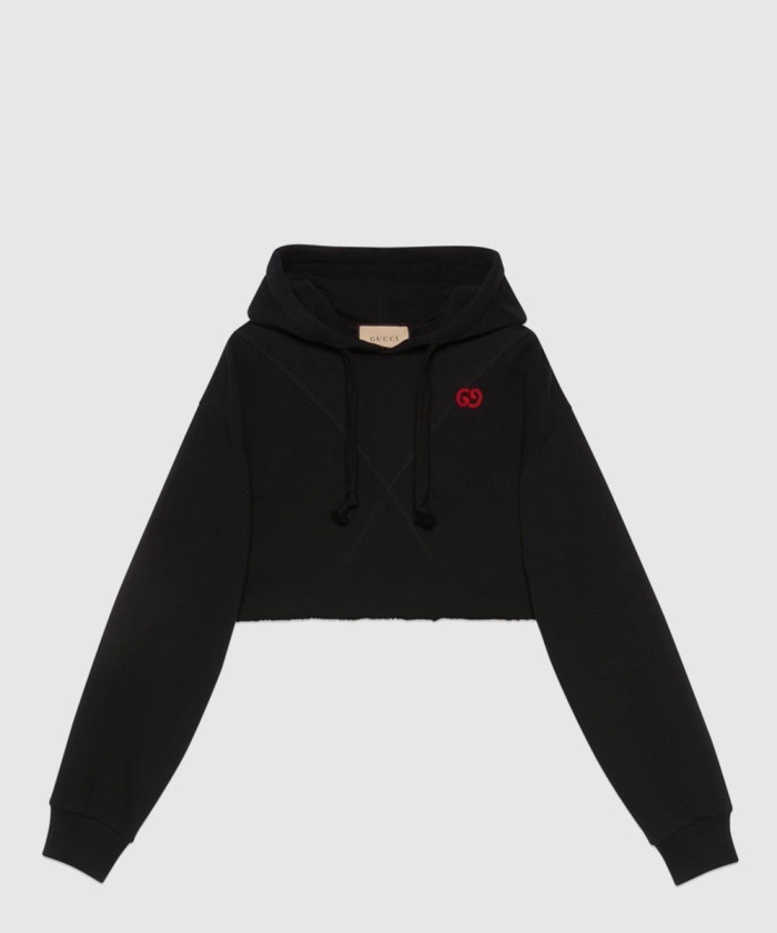 구찌 로고 코튼 저지 크롭 후드 티셔츠 723564