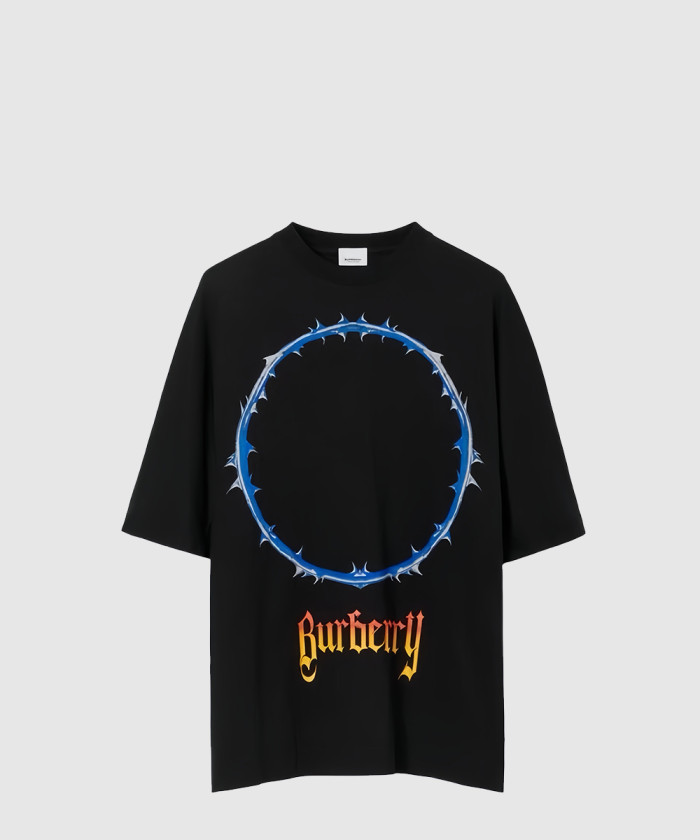 버버리 가시 덩쿨 로고 프린트 코튼 오버사이즈 티셔츠 80702431