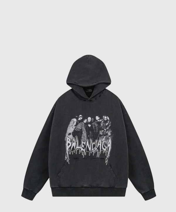 발렌시아가 로고 프린트 코튼 후디