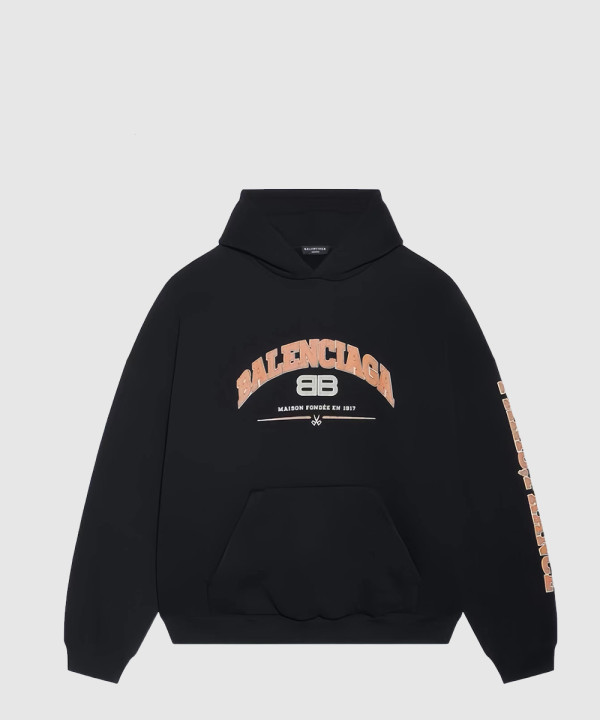 발렌시아가 로고 프린트 코튼 블랜드 저지 후드