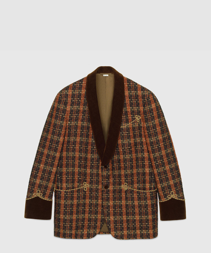 구찌 라메 스레드 체크 레이온 재킷 644386