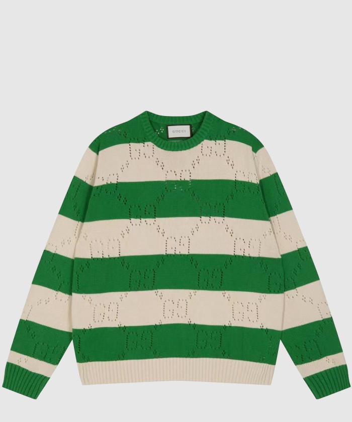 구찌 스트라이프 투톤 크루넥 코튼 니트 729536