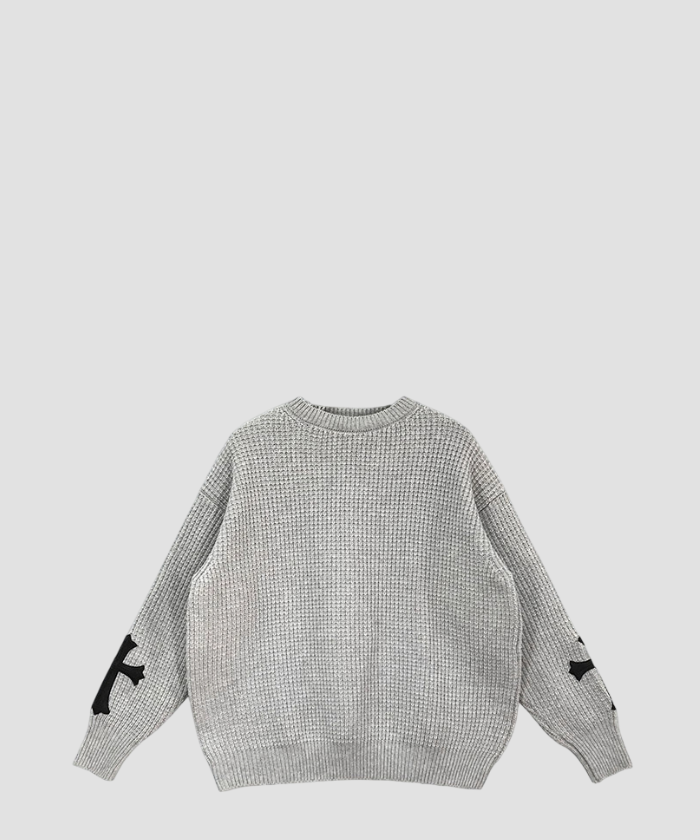 크롬하츠 레더 크로스 패치 스웨터