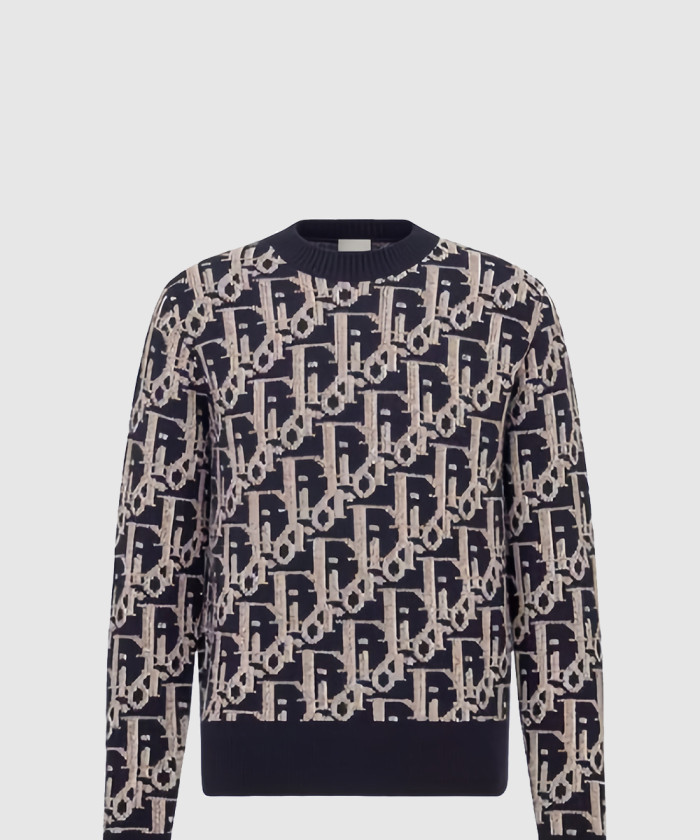 디올 스웨터 네이비 블루 울 자카드 193M6