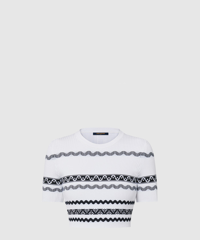 루이비통 스캘럽 스트라이프 크롭드 니트 톱 1AFTW3