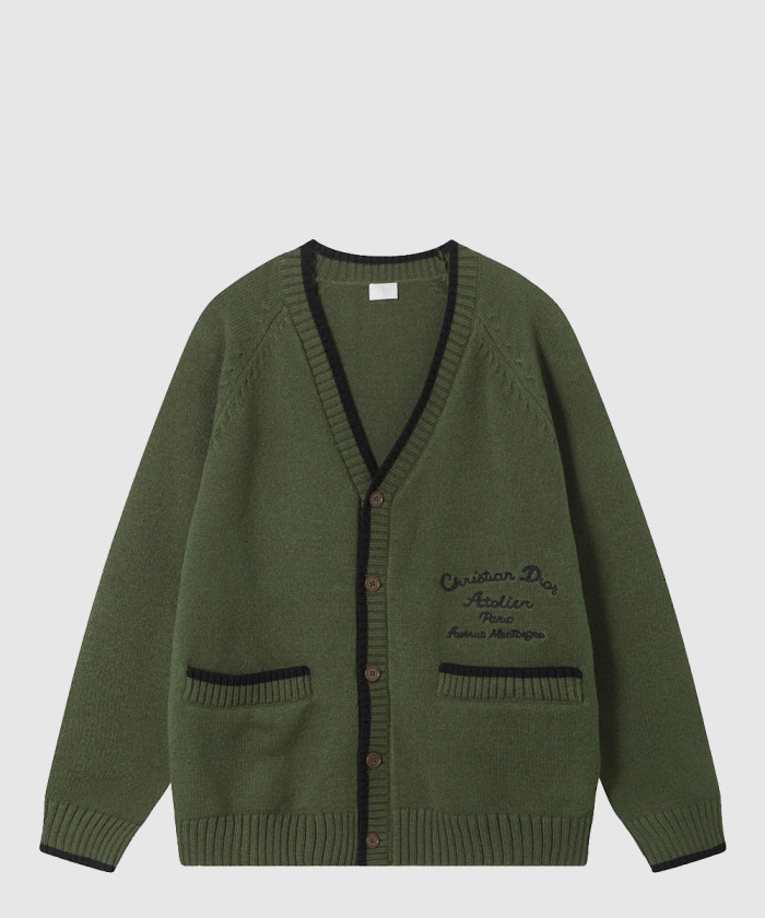 디올 로고 자수 버진 울 가디건 383M2