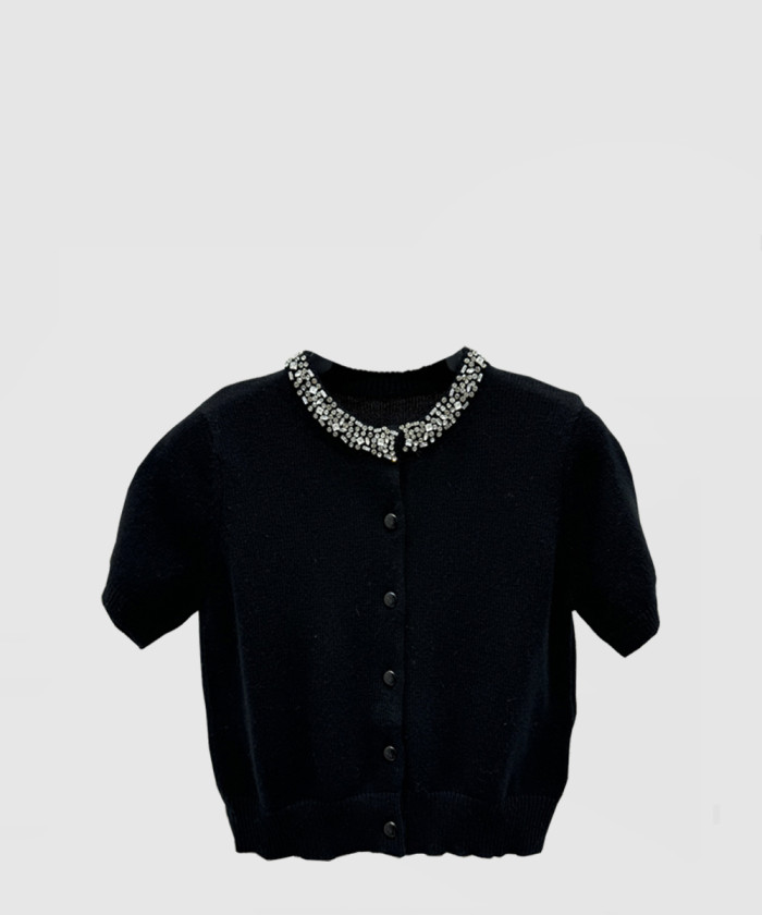 셀린느 캐시미어 자수 크롭 가디건 2AD8A9