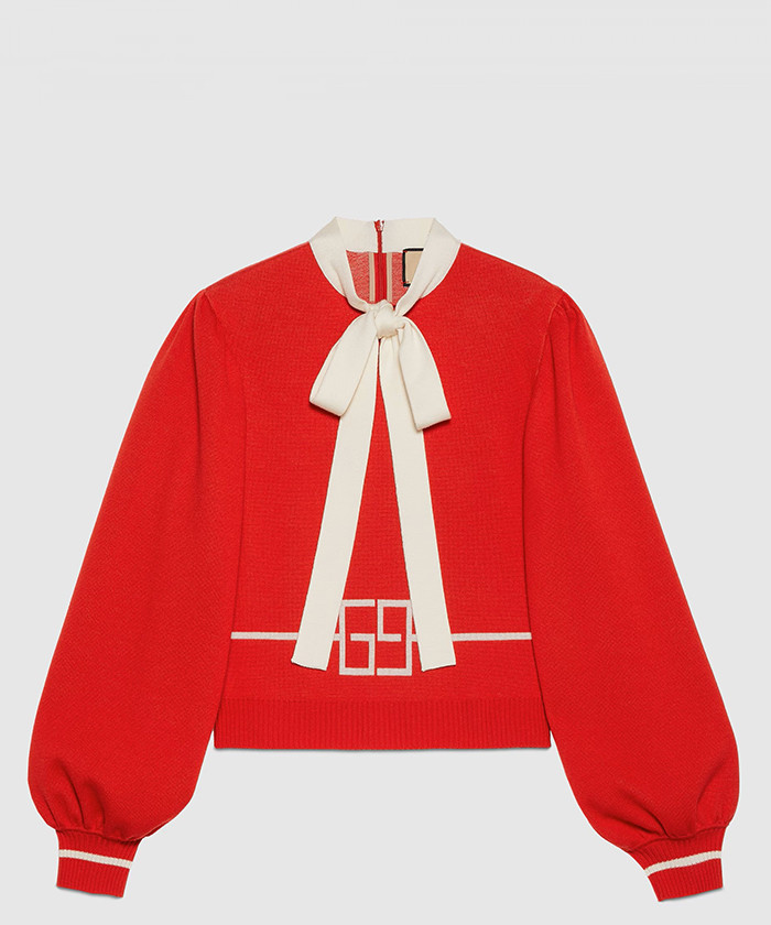 구찌 스퀘어 GG 울 자카드 니트 탑 676829