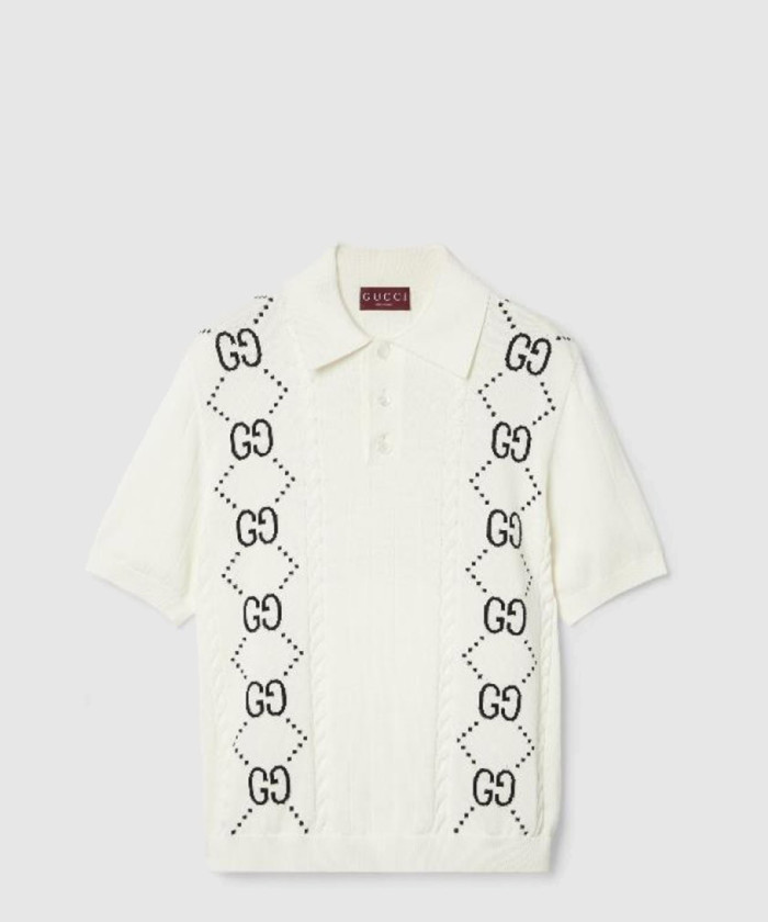 구찌 인타르시아 코튼 니트 폴로 탑 747086