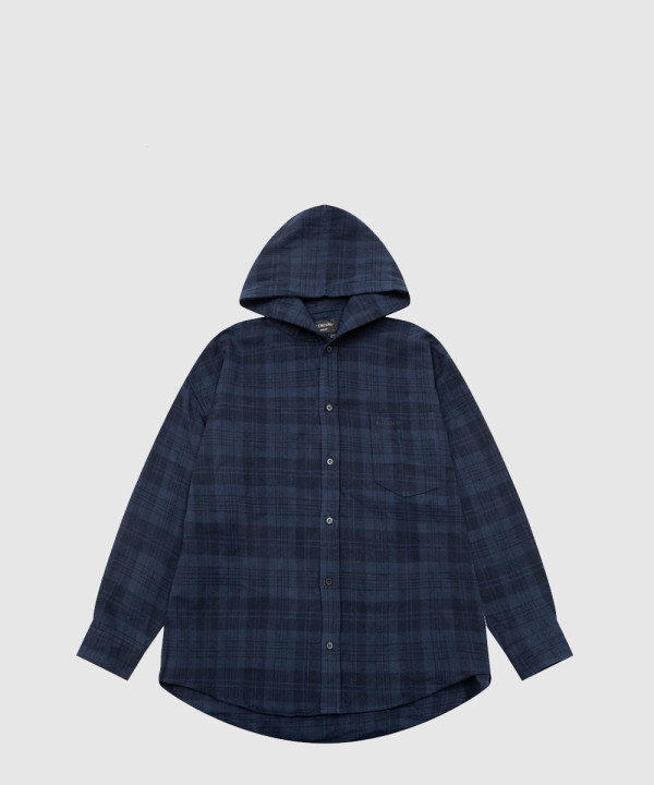 발렌시아가 체크 후드 셔츠 코트