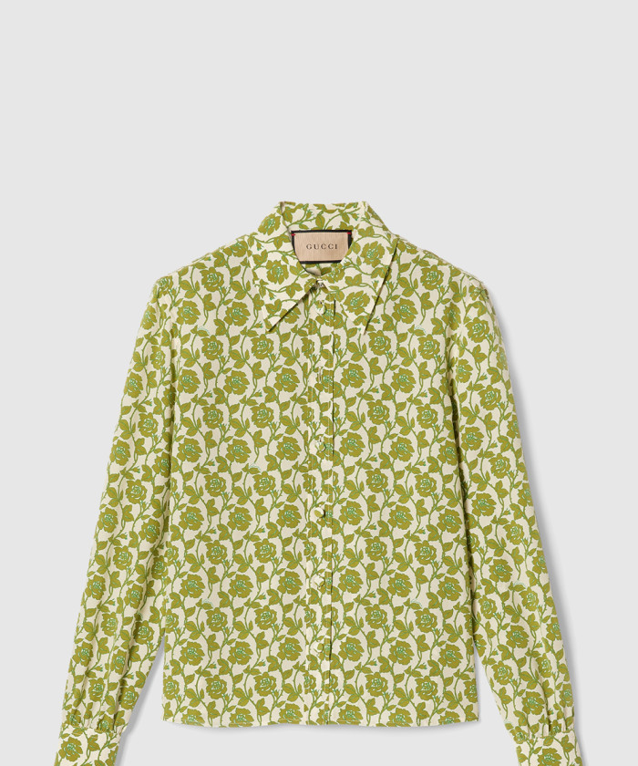 구찌 플로라 프린트 실크 크레이프 드 신 셔츠 779352
