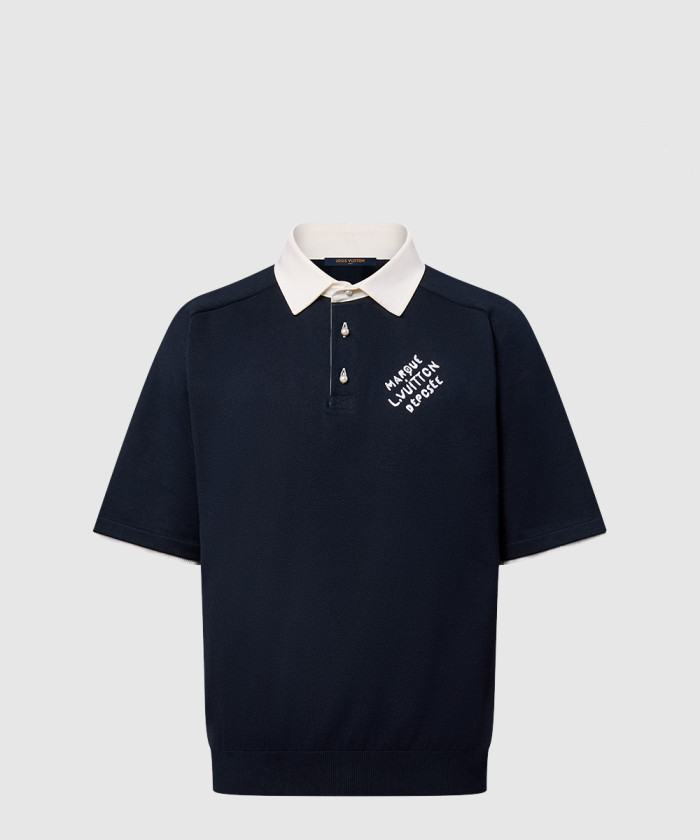 루이비통 엠브로이더드 쇼트 슬리브드 코튼 블렌드 폴로 셔츠 1AFQQJ