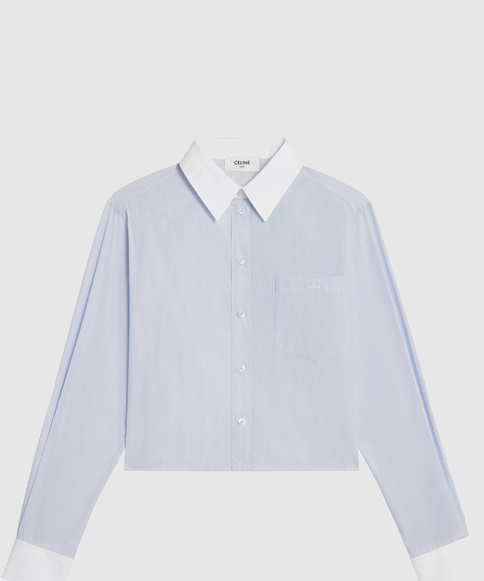 셀린느 크롭 셔츠 스트라이프 코튼 포플린 2C9038