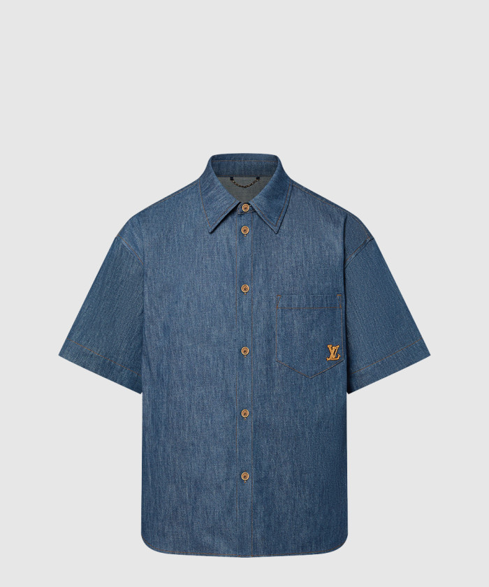 루이비통 쇼트 슬리브드 코튼 샴브레이 셔츠 1AFXLJ