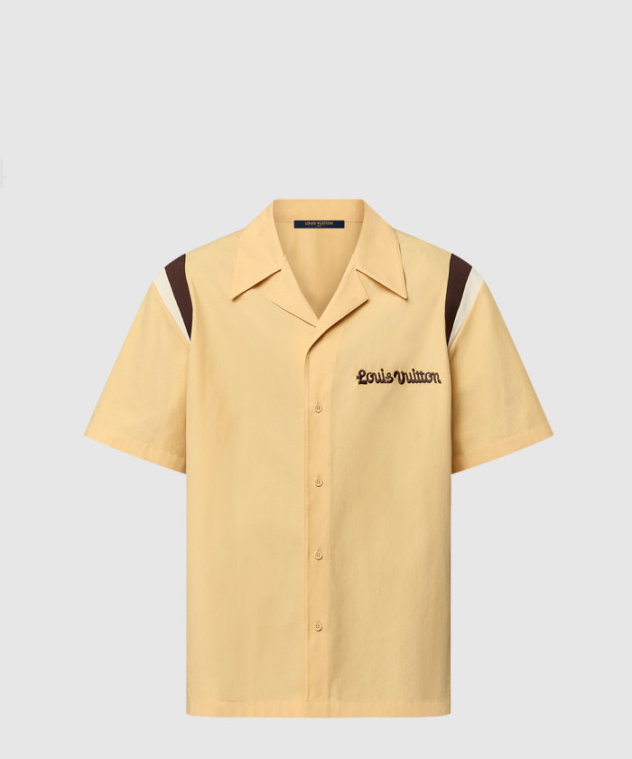 루이비통 엠브로이더드 쇼트 슬리브드 코튼 볼링 셔츠 1AFQ14